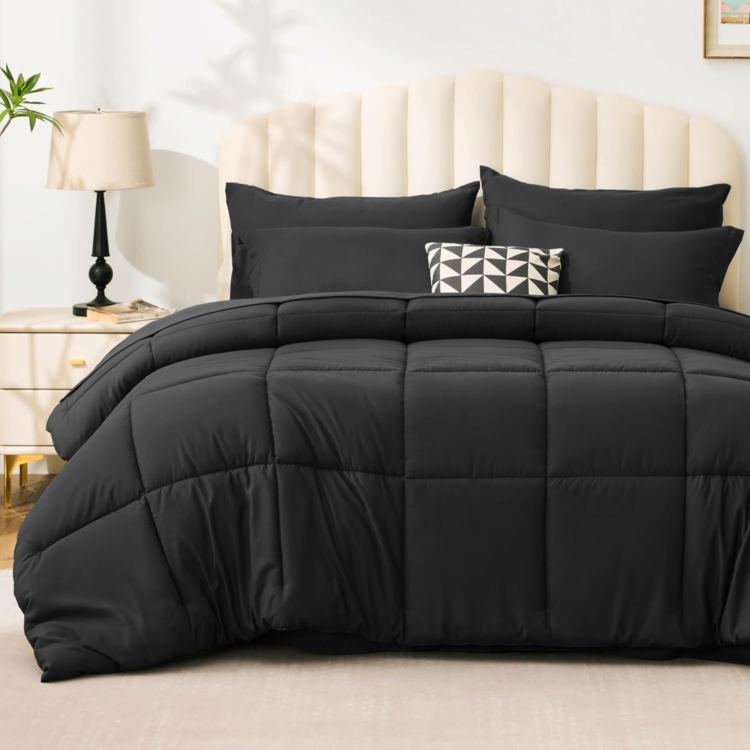 Love's cabin Twin Comforter Set Black, 5 Pieces Twin Bed in a Bag, All Season Twin Bedding Sets with 1 Comforter, 1 Flat Sheet, 1 Fitted Sheet, 1 Pillowcase and 1 Pillow Sham - Image 8