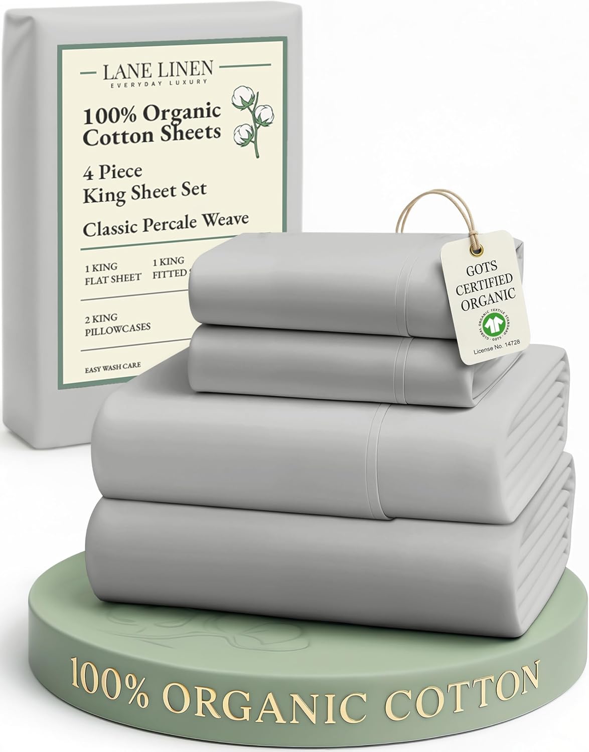 LANE LINEN 100% Organic Cotton King Size Sheets Set, Soft & Comfy All Season Breathable Sheets King Size, Percale Weave Fully Elasticized Eco Friendly Naturally Cooling King White Bed Sheets - Image 128