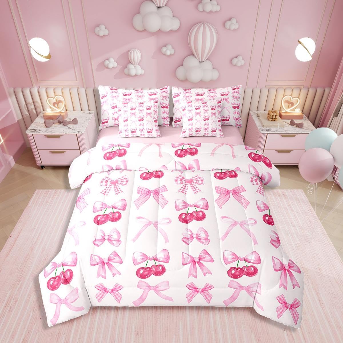 Erosebridal Kawaii Bowknot Girls Bed in A Bag with Sheets Dreamy Princess Style Twin Comforter Set 7 Piece for Kids Teen Women,Girly Cute Bow Bedding Set Pink Bow Tie Bed Set Bedroom Decor - Image 24