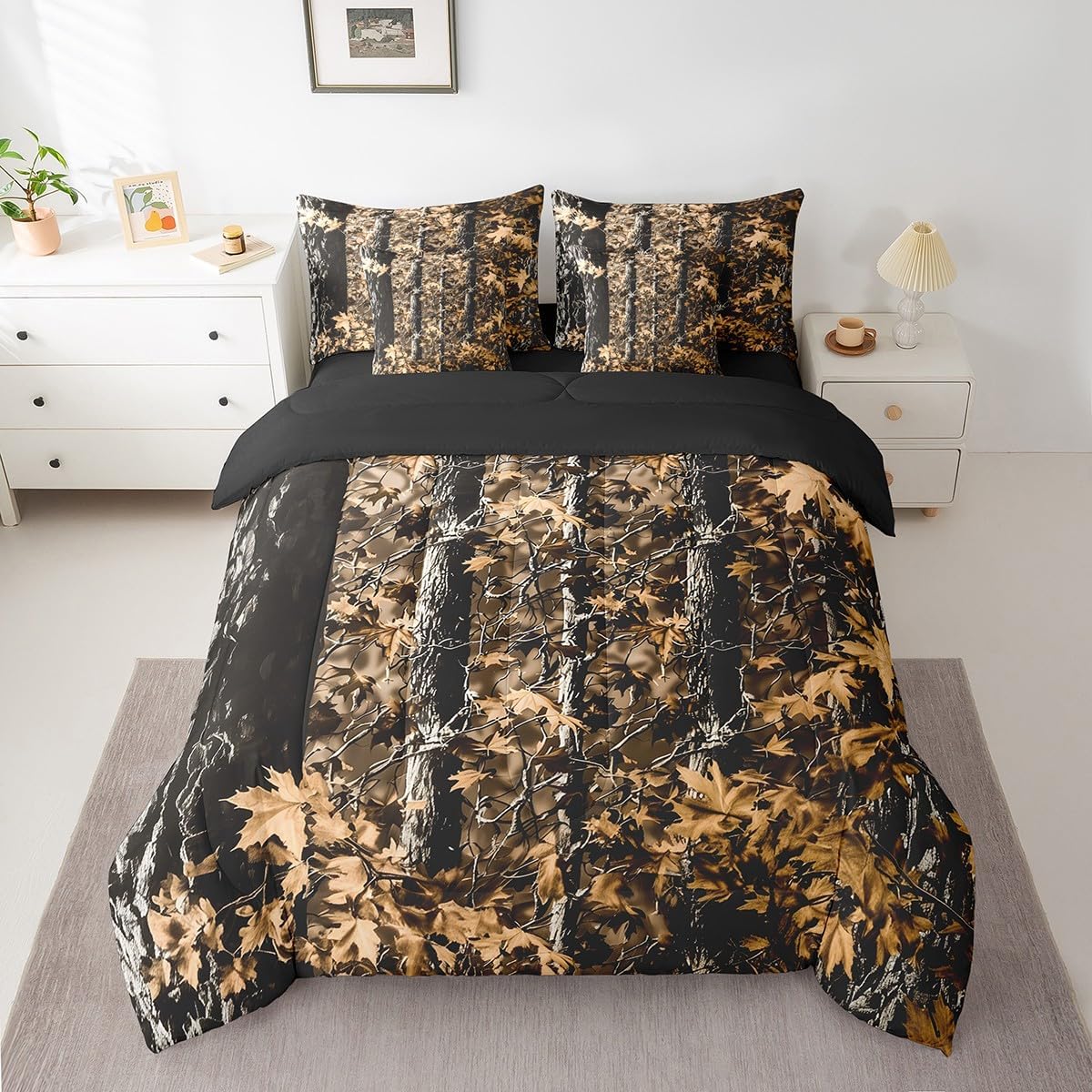 Feelyou Duck Hunter Green Camouflage Hunting 7 Pieces Bedding Set, Queen Size Black Brown All Season,Bed in a Bag with Comforter, Sheets, Pillowcases Camo Army Bed Set Breathable Wild Room Decor - Image 14