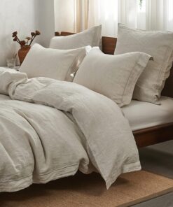 Simple&Opulence 100% Linen Duvet Cover Set with Embroidery Washed - 3 Pieces (1 Duvet Cover with 2 Pillow Shams) with Button Closure Soft Breathable Farmhouse - Linen, King Size