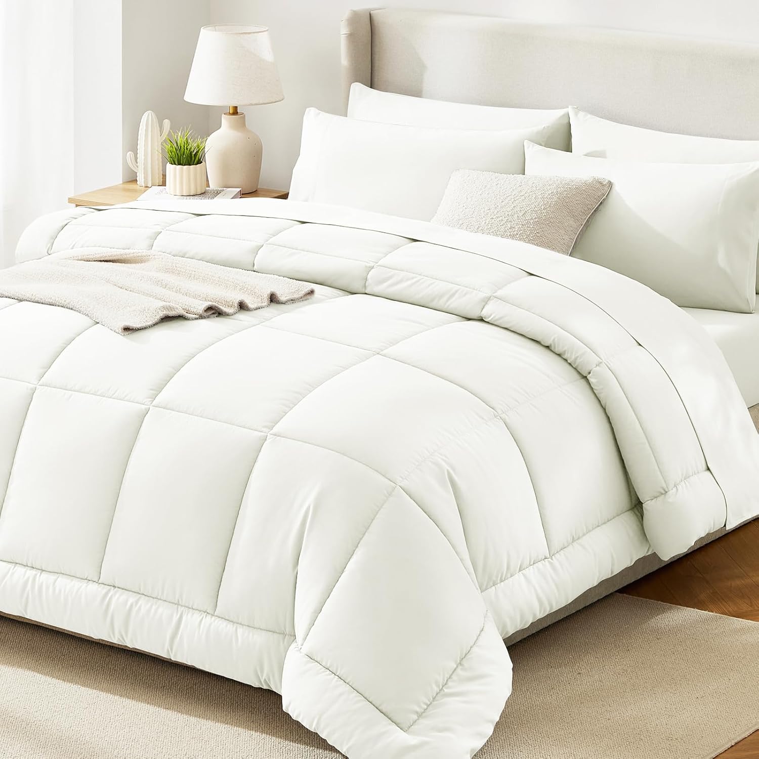 CozyLux Queen Comforter Set Black, 7 Pieces Bed in a Bag, Black Comforter Queen Size, All Season Bedding Sets with Stitch Quilted Comforter, Flat Sheet, Fitted Sheet, Pillowcases - Image 24