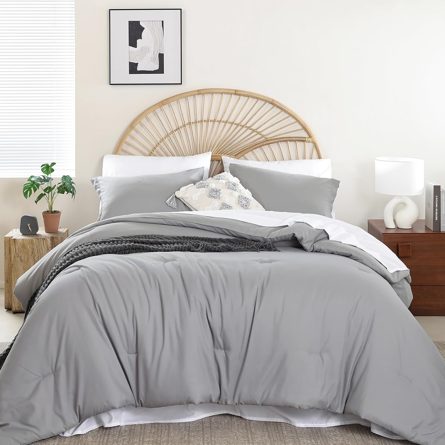 weigelia King Size Comforter Set 7 Pieces Oatmeal Comforter Set King Bed in a Bag Soft Fluffy Bedding Comforter with Sheets, Pillow Shams and Pillowcases for All Season - Image 12