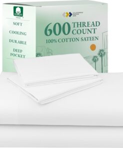 California Design Den Queen Sheet Set - Luxury 600 Thread Count Sateen, 100% Cotton Deep Pocket Queen Sheets with All Around Elastic, Snug Fit, Hotel Quality Bedding Set - White