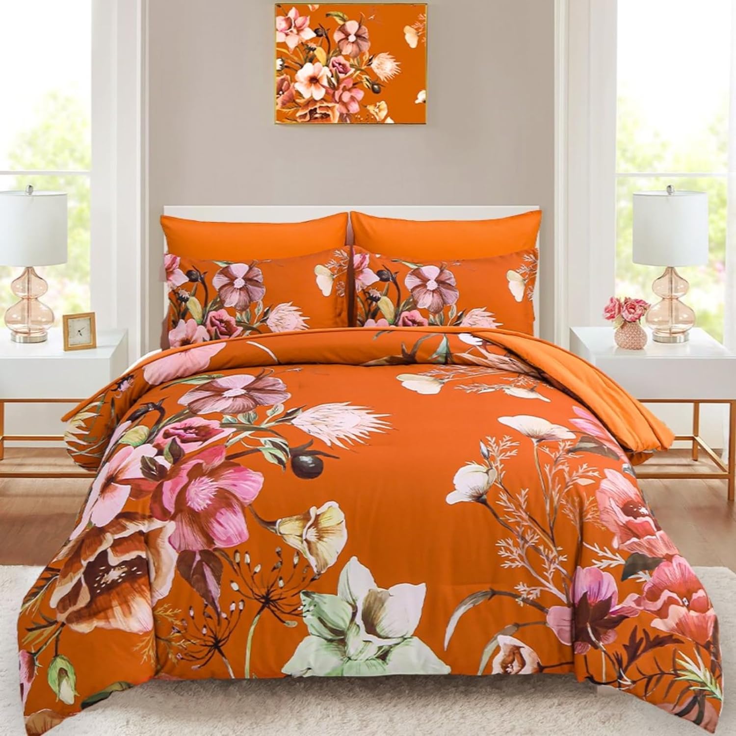 Luxudecor Floral Comforter Set Queen Size 7 Piece, Purple Flower Bed in a Bag, Elegant Floral Comforter with Sheet Set, Soft Microfiber Bedding Set for All Season (Purple, 90"x90") - Image 27