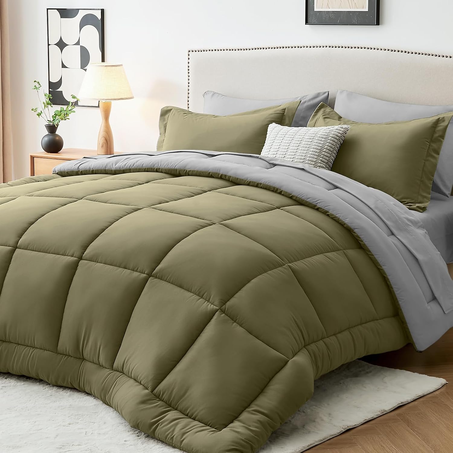 Sasttie Queen Comforter Set, 7 Pieces Bed in a Bag Queen, Complete Bedding Set Includes Grey Comforter, Flat Sheet, Fitted Sheet, Pillowcases and Pillow Shams, Dark Grey - Image 36