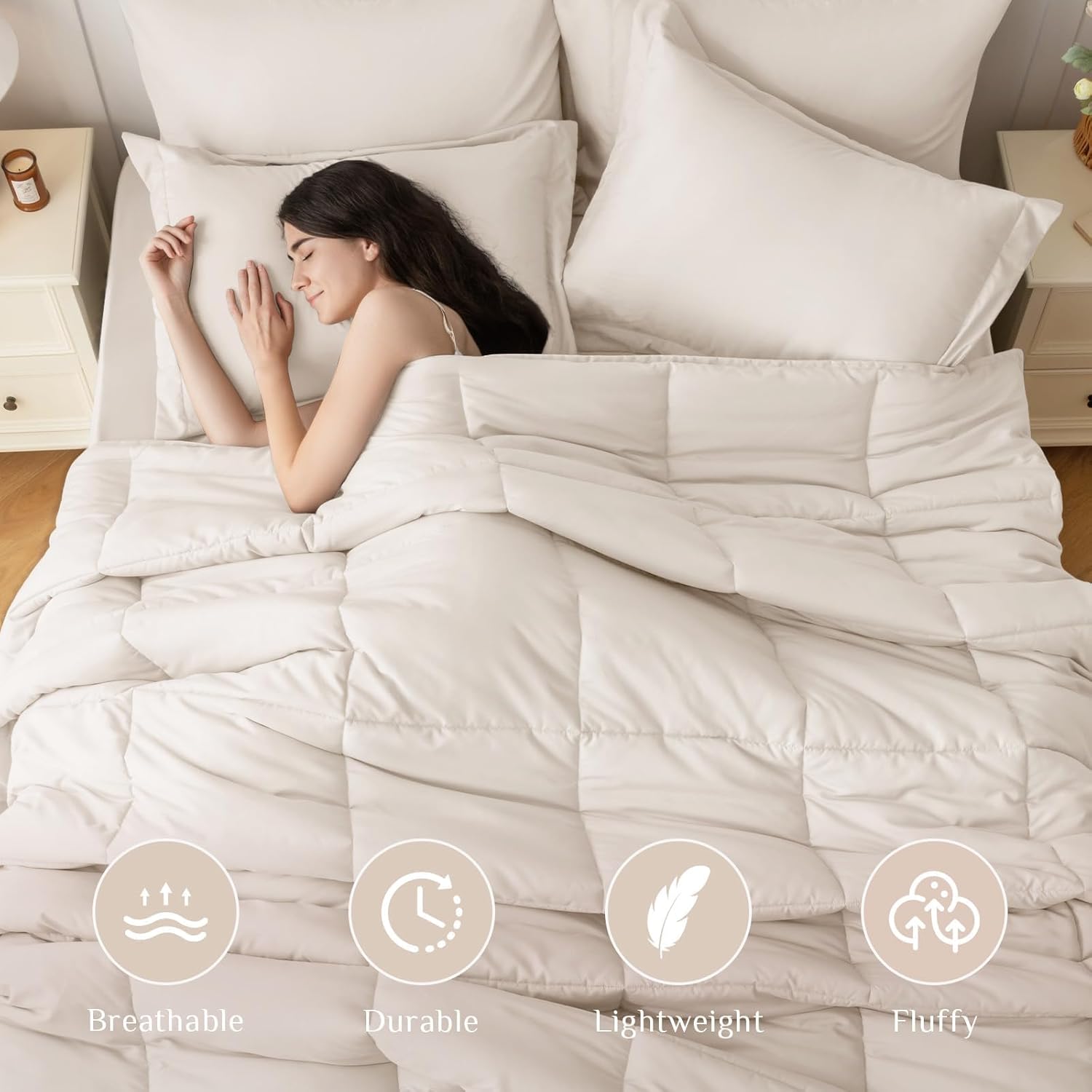 JOLLYVOGUE Queen Comforter Set, Ultra-Soft Bed in a Bag Queen Size 7 Pieces, Oeko-TEX Certified Bedding Set with Down Alternative Comforter, Sheets, Pillowcases & Shams, Beige - Image 2