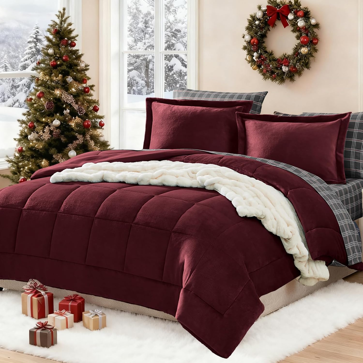 Plush Queen Comforter Set Brown, Flannel Velvet Comforter Sets 7 Pieces Bed in a Bag, Soft Warm Winter Bedding Set with Sheets, Pillowcases & Shams - Image 8