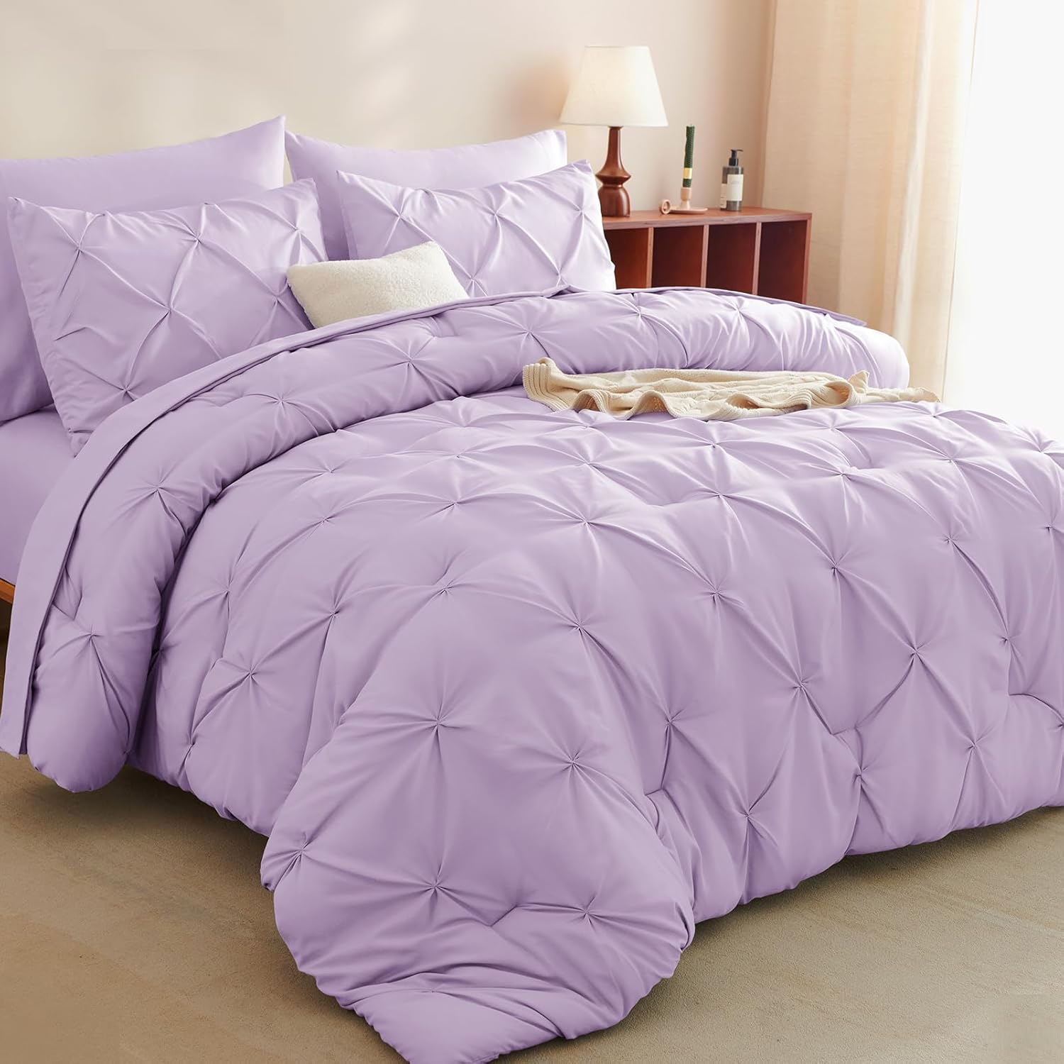 CozyLux Full Size Comforter Sets Blush Pink, 7 Pieces Pintuck Bed in A Bag Pink Comforter Full Size, Pinch Pleat Bedding Sets with All Season Comforter, Sheets, Pillowcases & Shams - Image 20