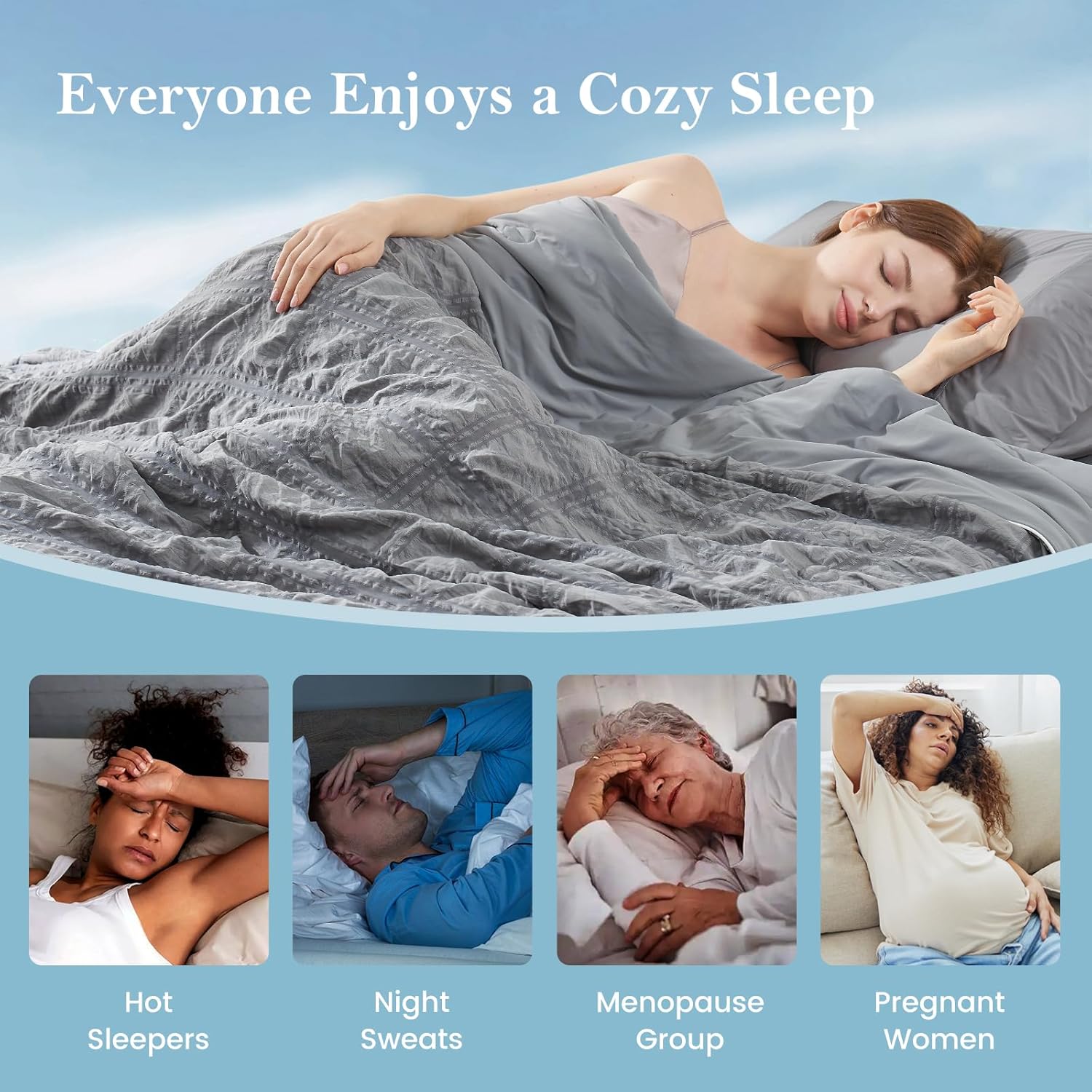 Cozy Bliss Cooling Comforter King Size Seersucker Plaid, Q-Max 0.4 Reversible Lightweight Cooling Blanket, Breathable Silk Smooth Summer Bedding Quilt for Hot Sleepers Night Sweats Dark Grey - Image 4