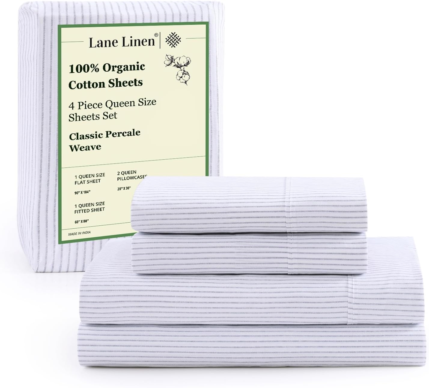 LANE LINEN 100% Organic Cotton King Size Sheets Set, Soft & Comfy All Season Breathable Sheets King Size, Percale Weave Fully Elasticized Eco Friendly Naturally Cooling King White Bed Sheets - Image 113
