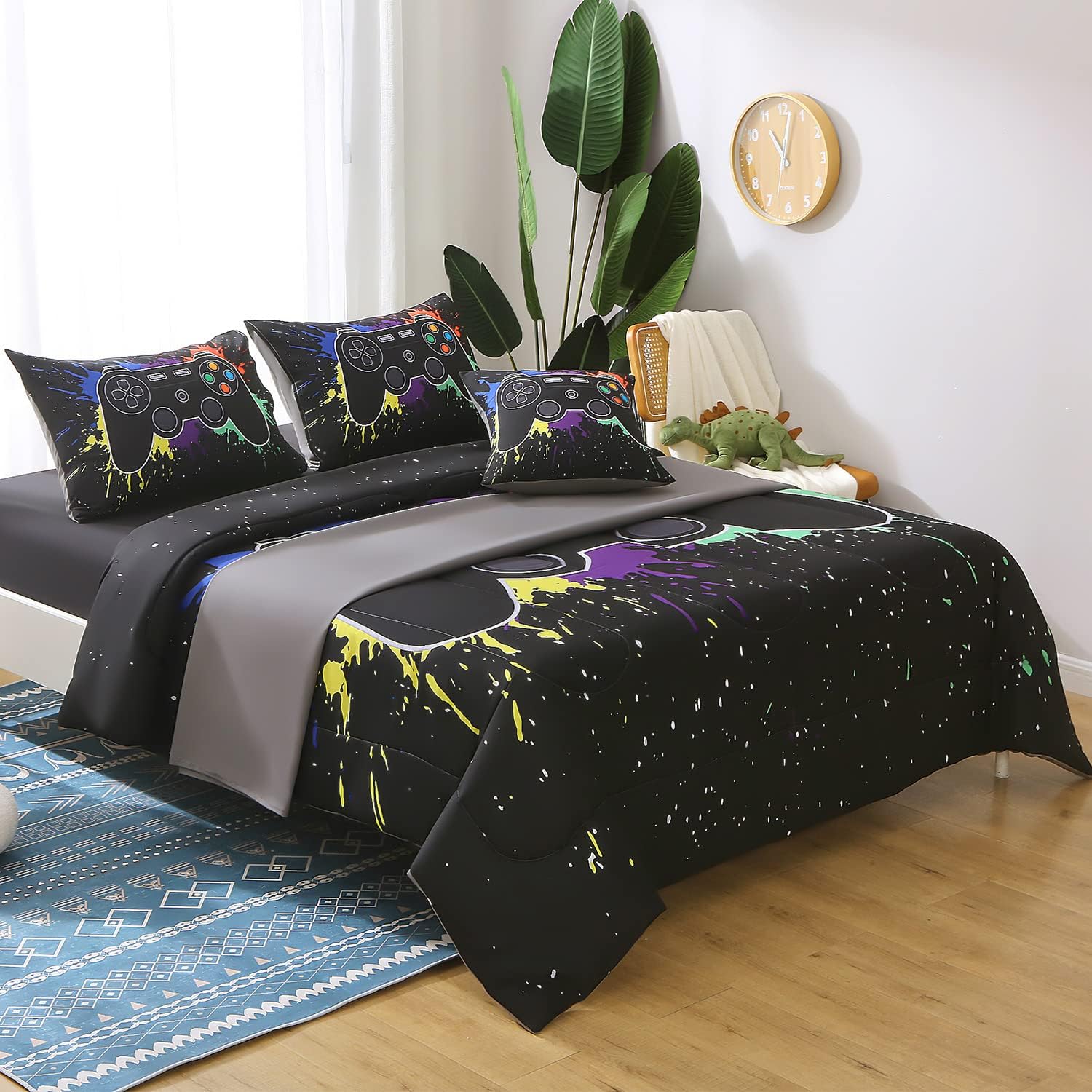 JQinHome Twin Gamer Comforter Sets for Boys&Girls ,6 Piece Bed in A Bag 3D Video Game Bedding -All Season Microfiber Gamer Bedding Sets for Kids, with Pillowcase, Flat & Fitted Sheet,Cushion Cover - Image 4