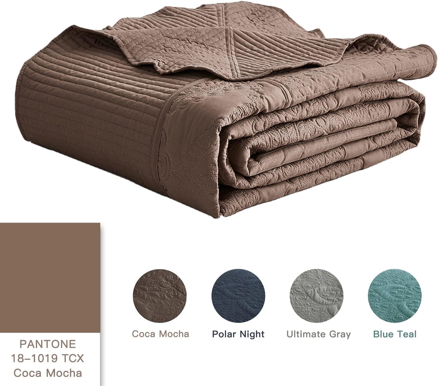 HZ & HY Oversized King Bedspread 128x120 Extra Wide, Quilted Coverlet Bedding Set, Lightweight Thin Comforter, Reversible, 5 Piece, 100% Microfiber, Mocha - Image 4