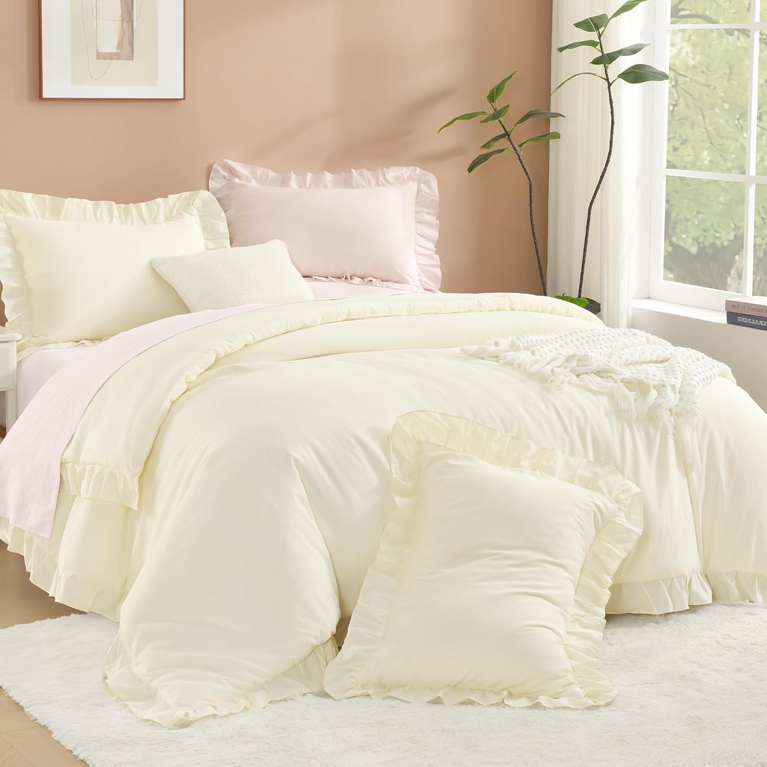Litanika Full Size Comforter Sets, 3 Pieces Blush Pink Ruffle Girls Women Cute Bedding Comforters & Sets, Lightweight Fluffy Microfiber as Gift (79x90In Comforter & 2 Pillowcases) - Image 10