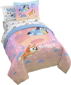 Jay Franco Bluey & Bingo Full Comforter Set - 7 Piece Bed Set Includes Sheet Set & Pillow Covers - Super Soft Clouds & Stars Kids Bedding