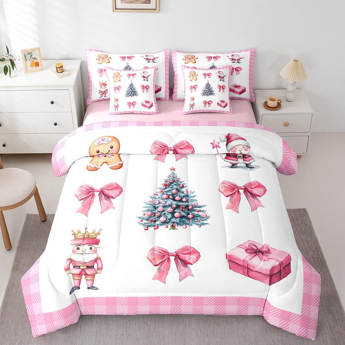 Erosebridal Kawaii Bowknot Girls Bed in A Bag with Sheets Dreamy Princess Style Twin Comforter Set 7 Piece for Kids Teen Women,Girly Cute Bow Bedding Set Pink Bow Tie Bed Set Bedroom Decor - Image 26