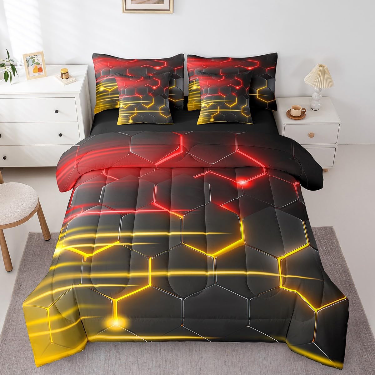 Feelyou Gamer Bedding Set Gamepad Comforter Set with Sheets 7 Piece for Boys Gaming Gifts Bed in a Bag Full Game Controller Red Bed Set with Comforter,Sheets,Cushion Covers - Image 31