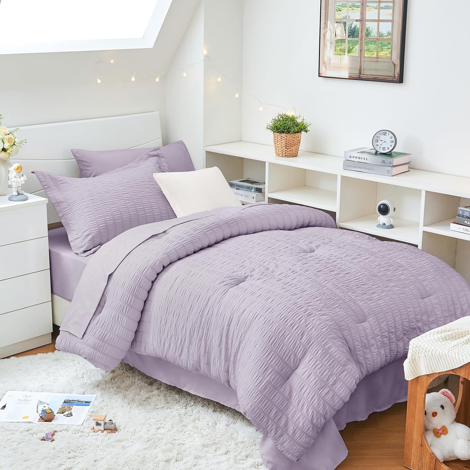 HYMOKEGE Queen Comforter Set Seersucker 7 Pieces, All Season Luxury Bed in a Bag for Bedroom, Bedding Set with Comforters, Sheets, Pillowcases & Shams, Dark Grey - Image 15