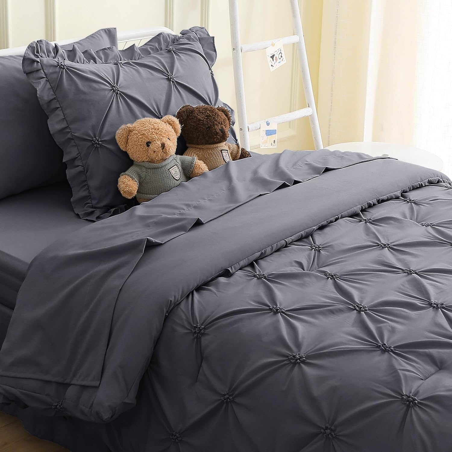 JOLLYVOGUE Queen Comforter Set 7 Pieces, Green Bed in a Bag Comforter Set for Bedroom, Bedding Comforter Sets with Comforter, Sheets,Ruffled Shams & Pillowcases - Image 11