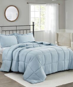 HIG Pre Washed Down Alternative Comforter Set Twin - Reversible Chic Quilt Design - Box Stitched with 4 Corner Tabs - Lightweight for All Season - Blue Duvet Comforter with 2 Pillow Shams
