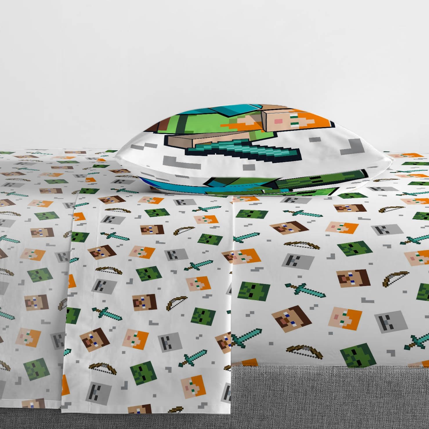 Jay Franco Minecraft Twin Comforter Set - 5 Piece Bedding Includes Sheet Set & Pillow Covers - Super Soft Kids Bedding Features Creeper & Zombie - Image 4