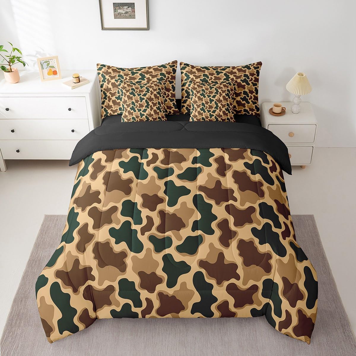 Feelyou Duck Hunter Green Camouflage Hunting 7 Pieces Bedding Set, Queen Size Black Brown All Season,Bed in a Bag with Comforter, Sheets, Pillowcases Camo Army Bed Set Breathable Wild Room Decor - Image 28