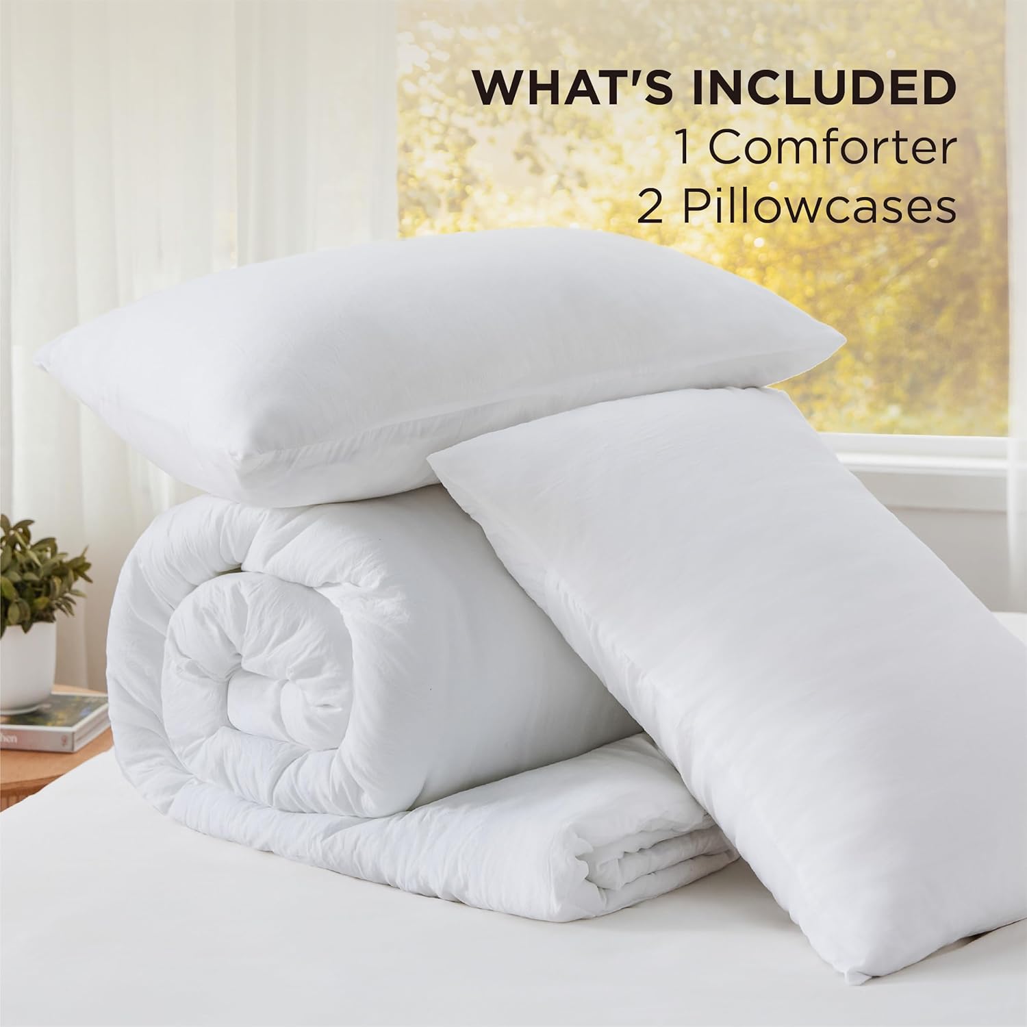 Bedsure Queen Size Comforter Set, White Soft Prewashed Bedding for All Seasons, 3 Pieces GentleSoft™ Warm Down Alternative Bed Set, 1 Lightweight Comforter (90"x90") and 2 Pillowcases (20"x26") - Image 6