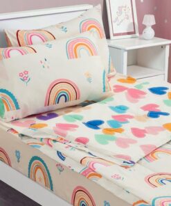 Meeting Story 3pcs Kids Comforter Sets Zipper Bedding Set for Girls,Twin Kid Bedding Set Rainbow Comforter Flower Bedding for Kid,All in one Zipper Bedding(Beige,Twin)