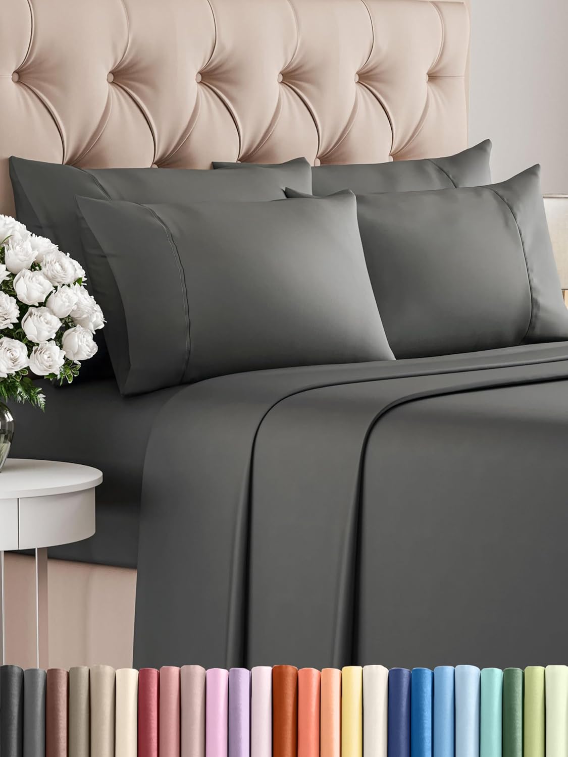 King 6 Piece Sheet Set - Cooling and Breathable Bed Sheets - Hotel Luxury Bed Sheets for Women, Men, Kids & Teens - Bedding with Deep Pockets & Easy Fit - Soft and Wrinkle Free - King Dark Grey Sheets - Image 58