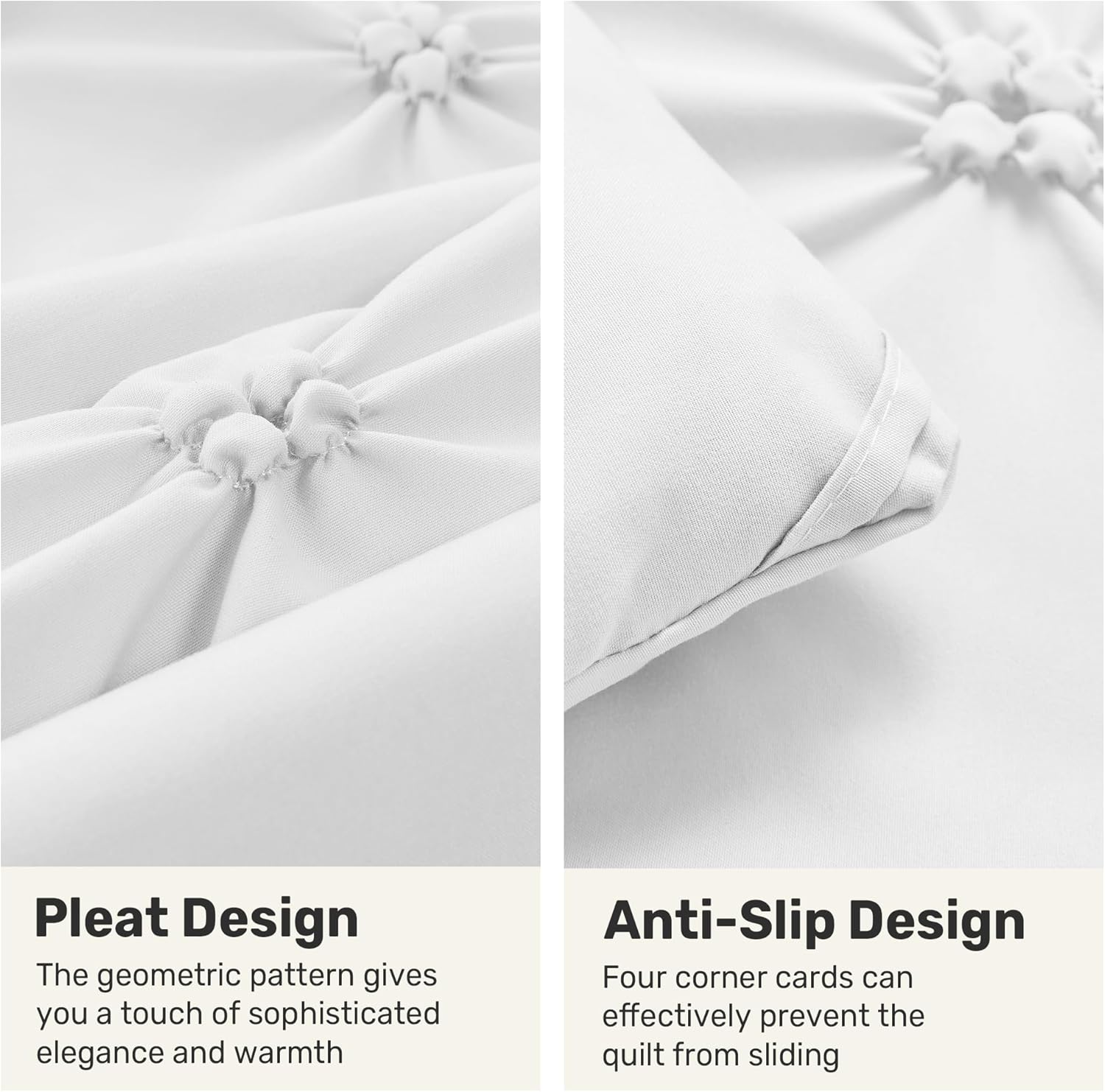 UNIKOME Queen Comforter Set White - Ultra Soft Boho Pintuck Down Alternative Bedding Set for Winter, All Seasons, 3 Pieces Warm Pinch Pleat Solid Bed Set with Comforter, 2 Pillowcases - Image 4