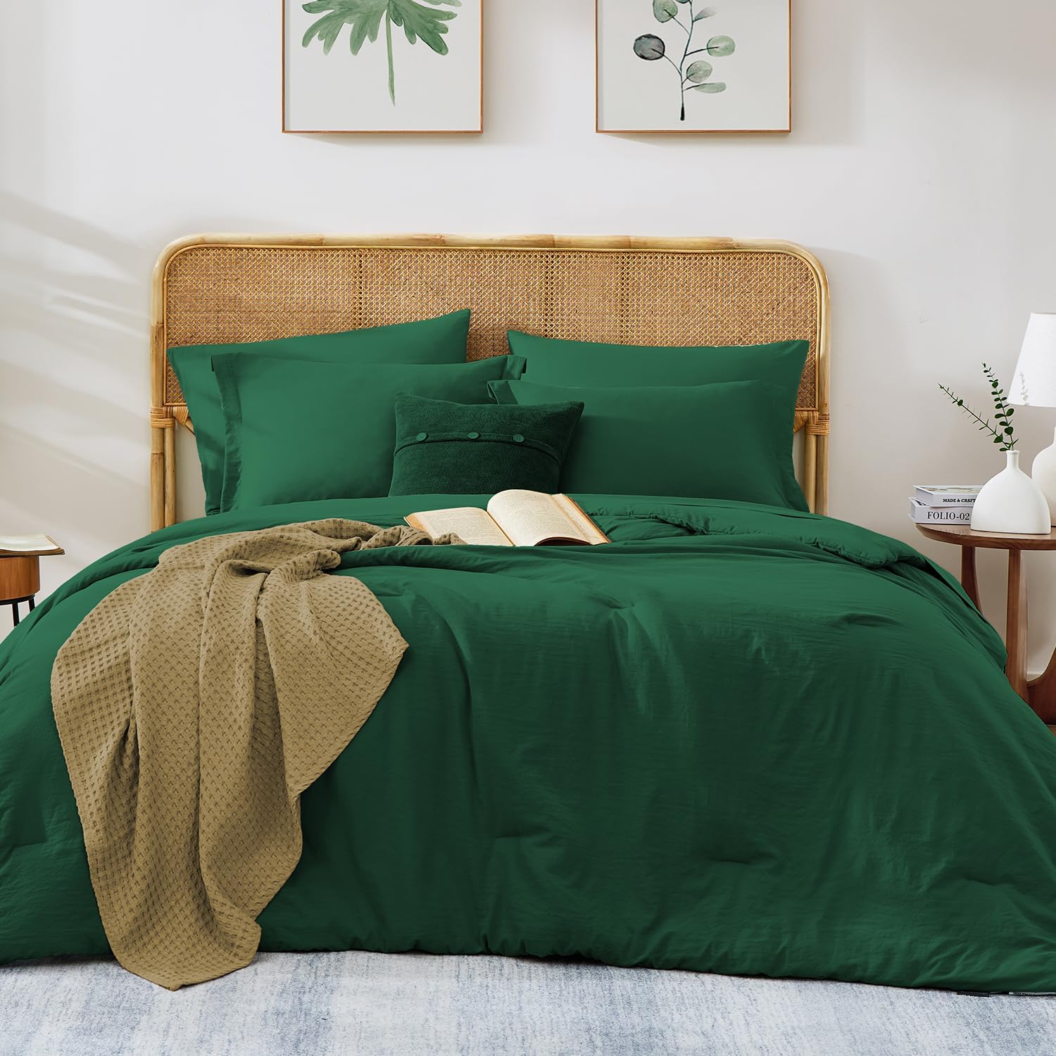 WRENSONGE Queen Comforter Set - 7 Pieces Sage Green Soft Bed in a Bag Queen with Fitted Sheet, Flat Sheet, 2 Pillow Shams, and 2 Pillowcases- Warm Bedding Sets Queen for All Season - Image 7