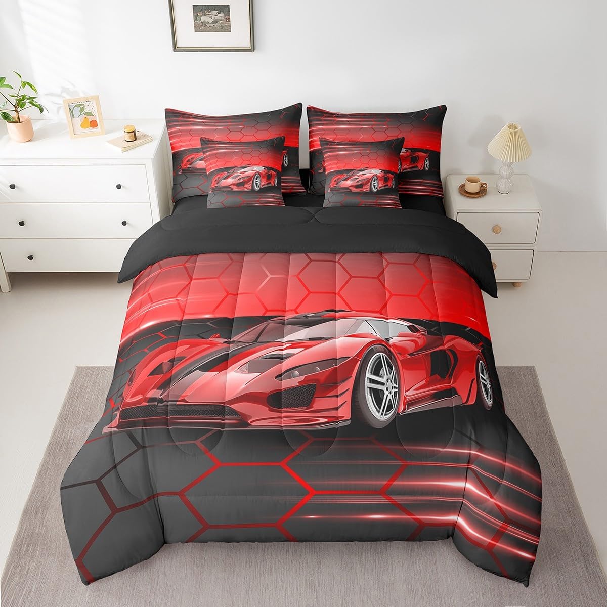 Feelyou Gamer Bedding Set Gamepad Comforter Set with Sheets 7 Piece for Boys Gaming Gifts Bed in a Bag Full Game Controller Red Bed Set with Comforter,Sheets,Cushion Covers - Image 25