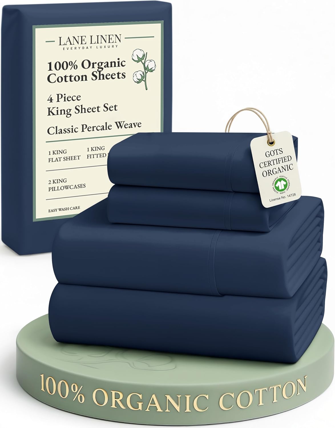 LANE LINEN 100% Organic Cotton King Size Sheets Set, Soft & Comfy All Season Breathable Sheets King Size, Percale Weave Fully Elasticized Eco Friendly Naturally Cooling King White Bed Sheets - Image 131