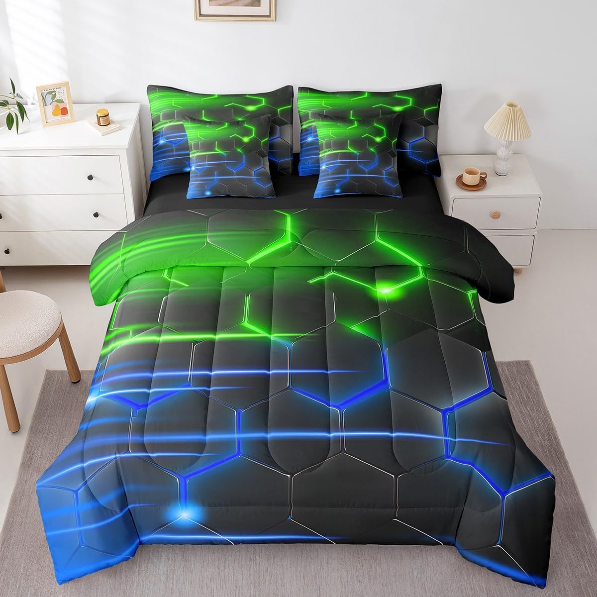 Feelyou Gamer Bedding Set Gamepad Comforter Set with Sheets 7 Piece for Boys Gaming Gifts Bed in a Bag Full Game Controller Red Bed Set with Comforter,Sheets,Cushion Covers - Image 18