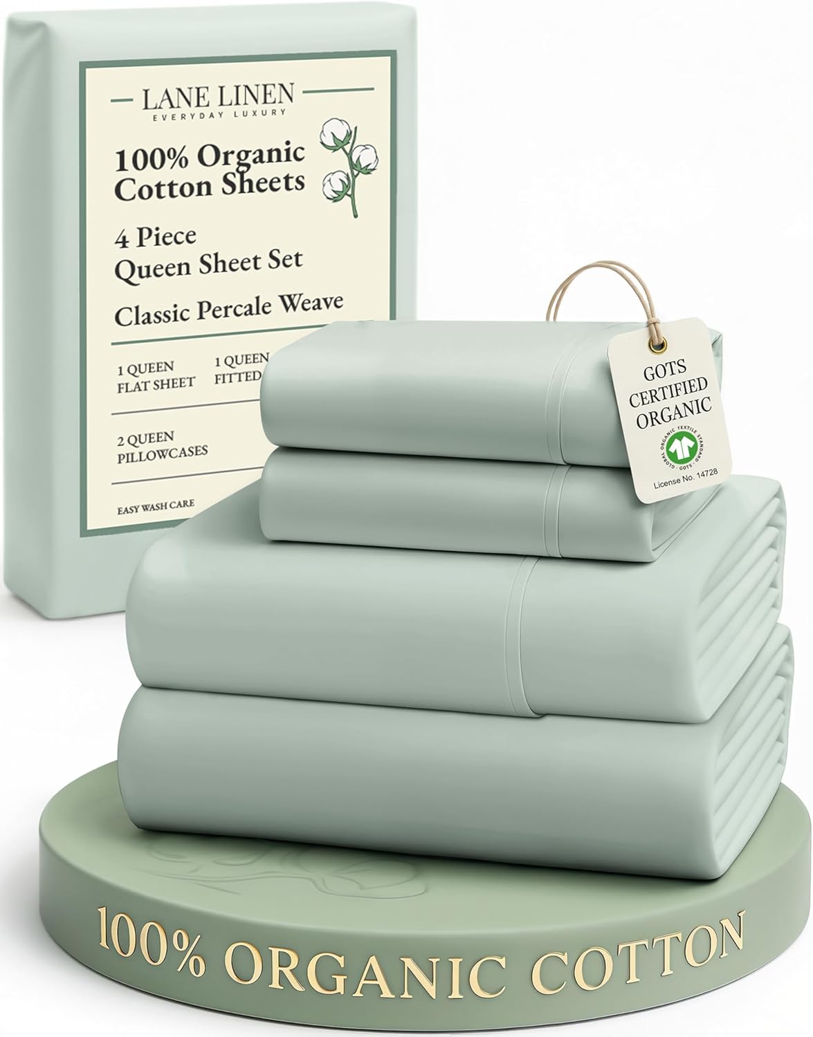 LANE LINEN 100% Organic Cotton King Size Sheets Set, Soft & Comfy All Season Breathable Sheets King Size, Percale Weave Fully Elasticized Eco Friendly Naturally Cooling King White Bed Sheets - Image 101