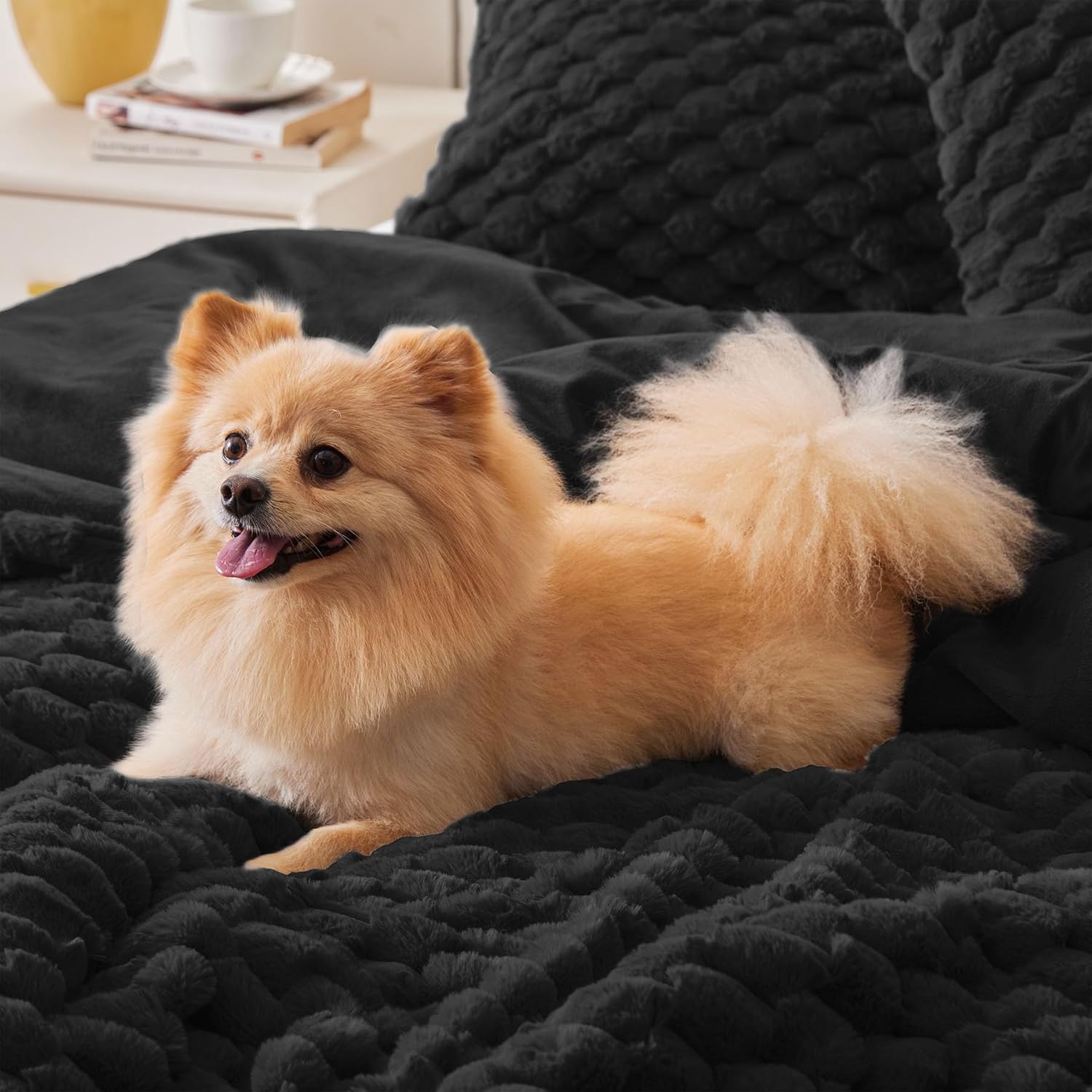 BEDELITE Fluffy Queen Comforter Set - Black Fleece Soft Comforter for Queen Size Bed, Luxury Warm Bedding Set for Winter, Fuzzy Bed Set 3 Pieces (1 Comforter, 2 Pillowcases) - Image 5