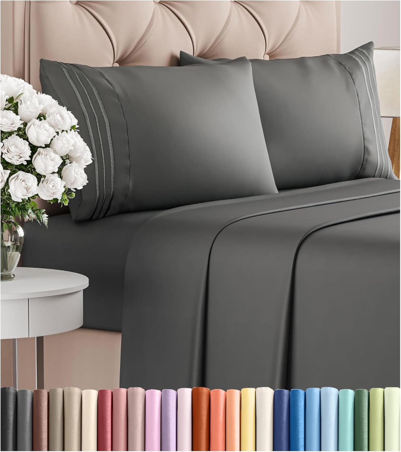 King Size 4 Piece Sheet Set - Comfy Breathable & Cooling Bed Sheets Set - Hotel Luxury Bedding for Women, Men, Kids, Teens, Boys & Girls - Deep Pockets, Soft and Wrinkle Free - Oeko-Tex - French Grey - Image 61