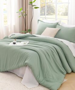 Litanika King Size Comforter Set Sage Green, 3 Pieces Lightweight Solid Comforter King Size, All Season Fluffy Down Alternative Comforter Bed Set Quilt Blanket