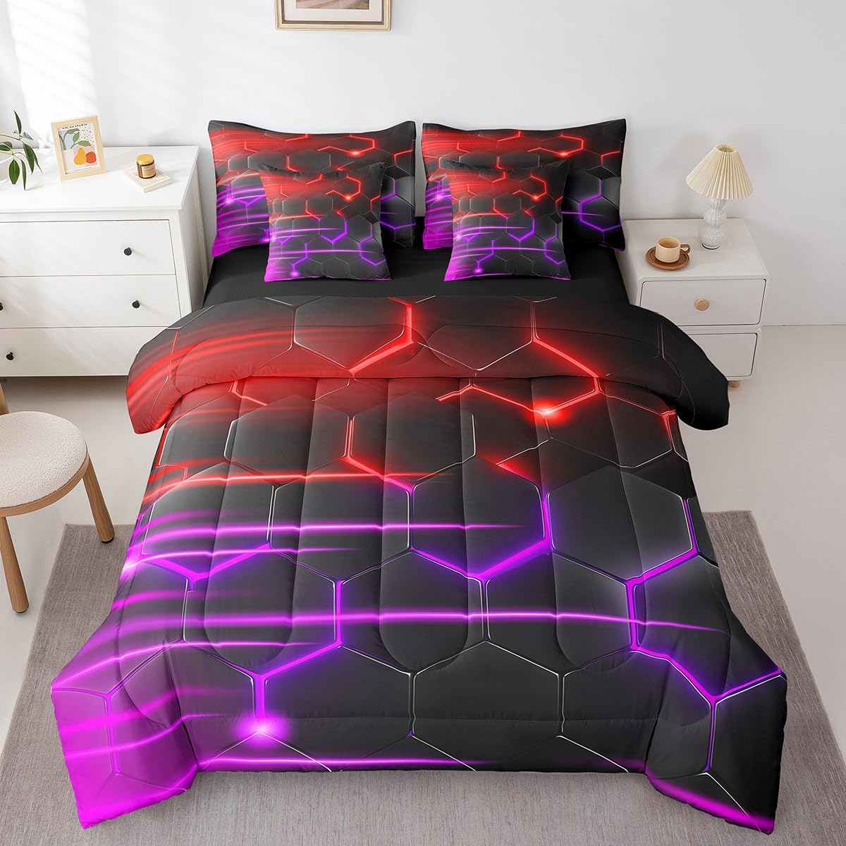 Feelyou Gamer Bedding Set Gamepad Comforter Set with Sheets 7 Piece for Boys Gaming Gifts Bed in a Bag Full Game Controller Red Bed Set with Comforter,Sheets,Cushion Covers - Image 30