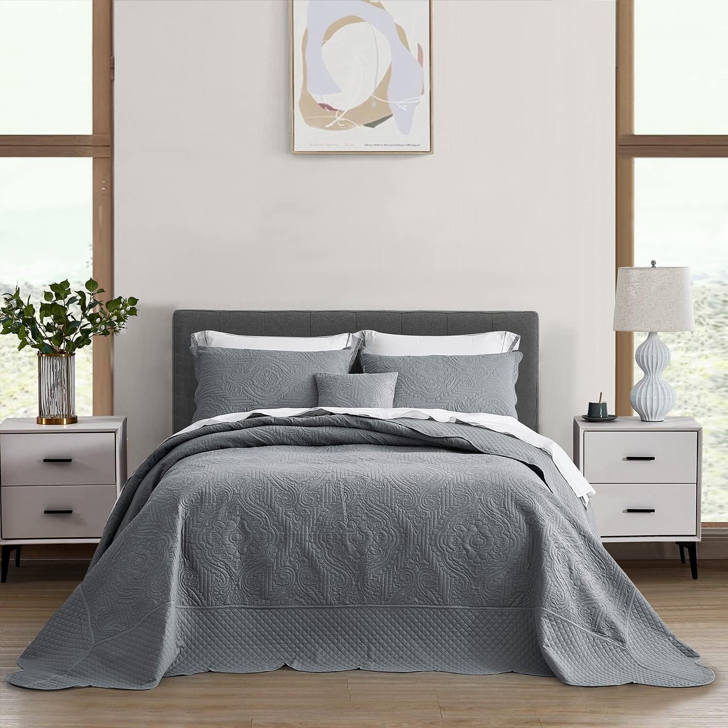 HZ & HY Oversized King Bedspread 128x120 Extra Wide, Quilted Coverlet Bedding Set, Lightweight Thin Comforter, Reversible, 5 Piece, 100% Microfiber, Mocha - Image 22