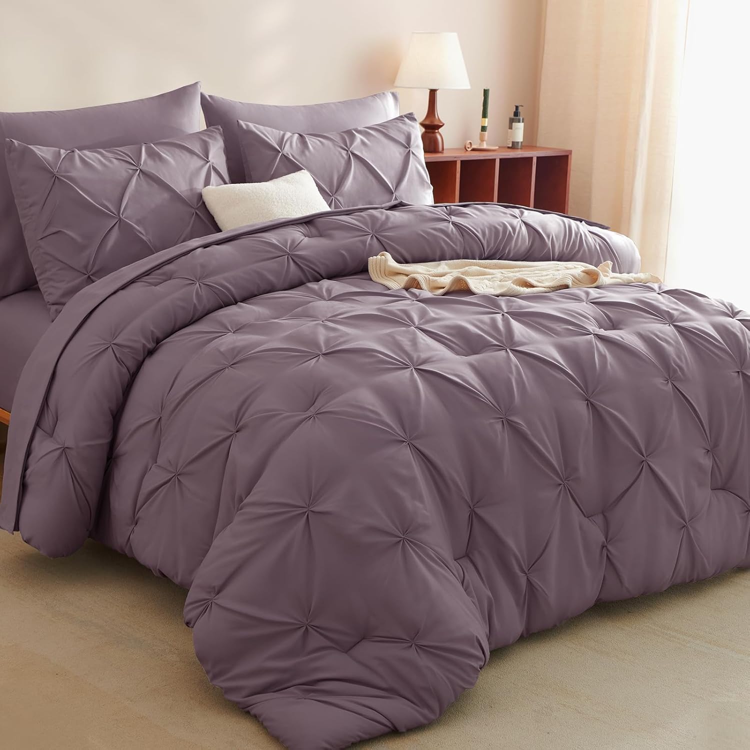 CozyLux Full Size Comforter Sets Blush Pink, 7 Pieces Pintuck Bed in A Bag Pink Comforter Full Size, Pinch Pleat Bedding Sets with All Season Comforter, Sheets, Pillowcases & Shams - Image 17