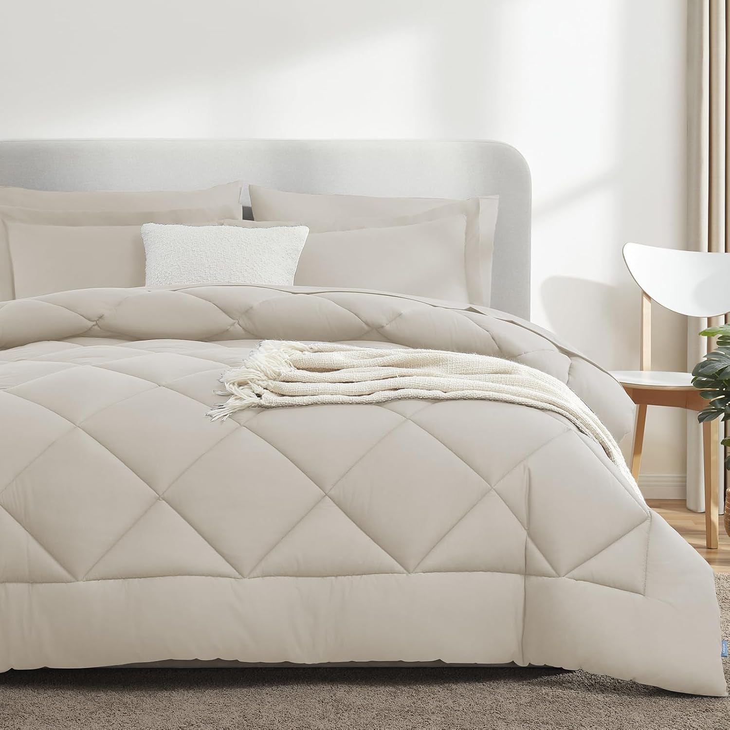 CozyLux Queen Comforter Set Beige - Bed in a Bag Queen Size 7 Pieces, Luxury Soft Bed Set for All Seasons, Bedding Set with Down Alternative Comforter, Sheets, Pillowcases & Shams - Image 6