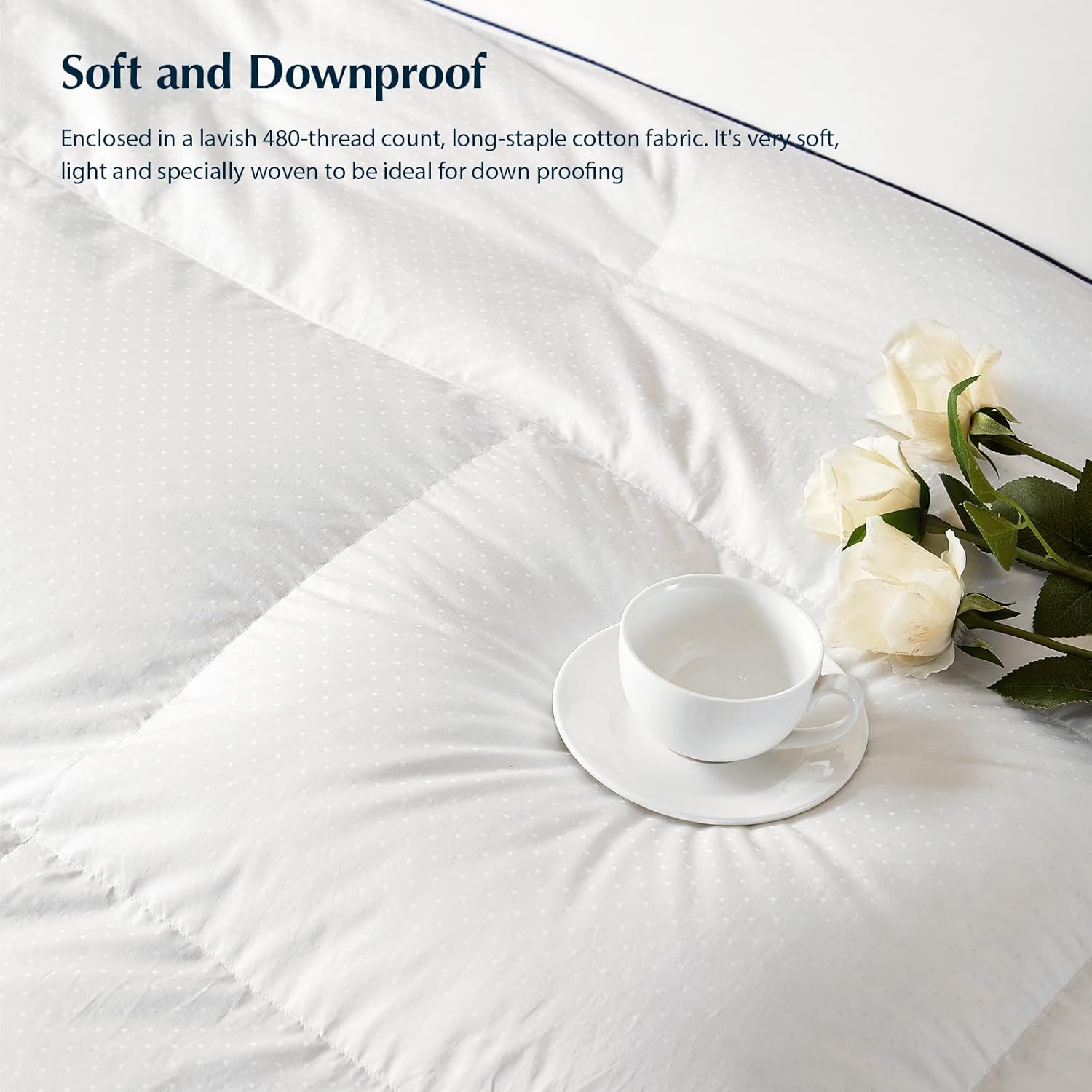 Pacific Coast Queen Comforter, White Goose Down Bed Comforter Queen Size,All Season Ultra Soft 100% Cotton Luxury Hotel Duvet Insert, 90"x90" - Image 6