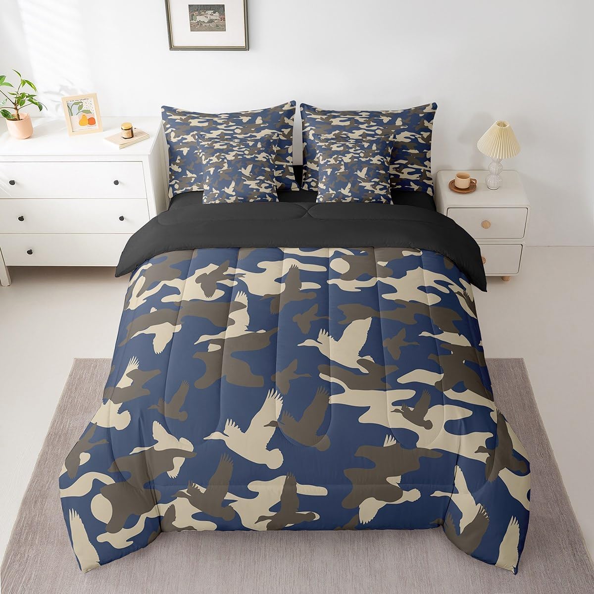 Feelyou Duck Hunter Green Camouflage Hunting 7 Pieces Bedding Set, Queen Size Black Brown All Season,Bed in a Bag with Comforter, Sheets, Pillowcases Camo Army Bed Set Breathable Wild Room Decor - Image 17