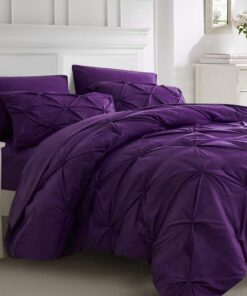 Ubauba 7pc Purple Comforter Set Queen Size with Sheets, Pintuck 7 Piece Bedding Comforters Bed in a Bag for All Season, Pinched Pleat Bed Set with Comforter (Purple,Queen)