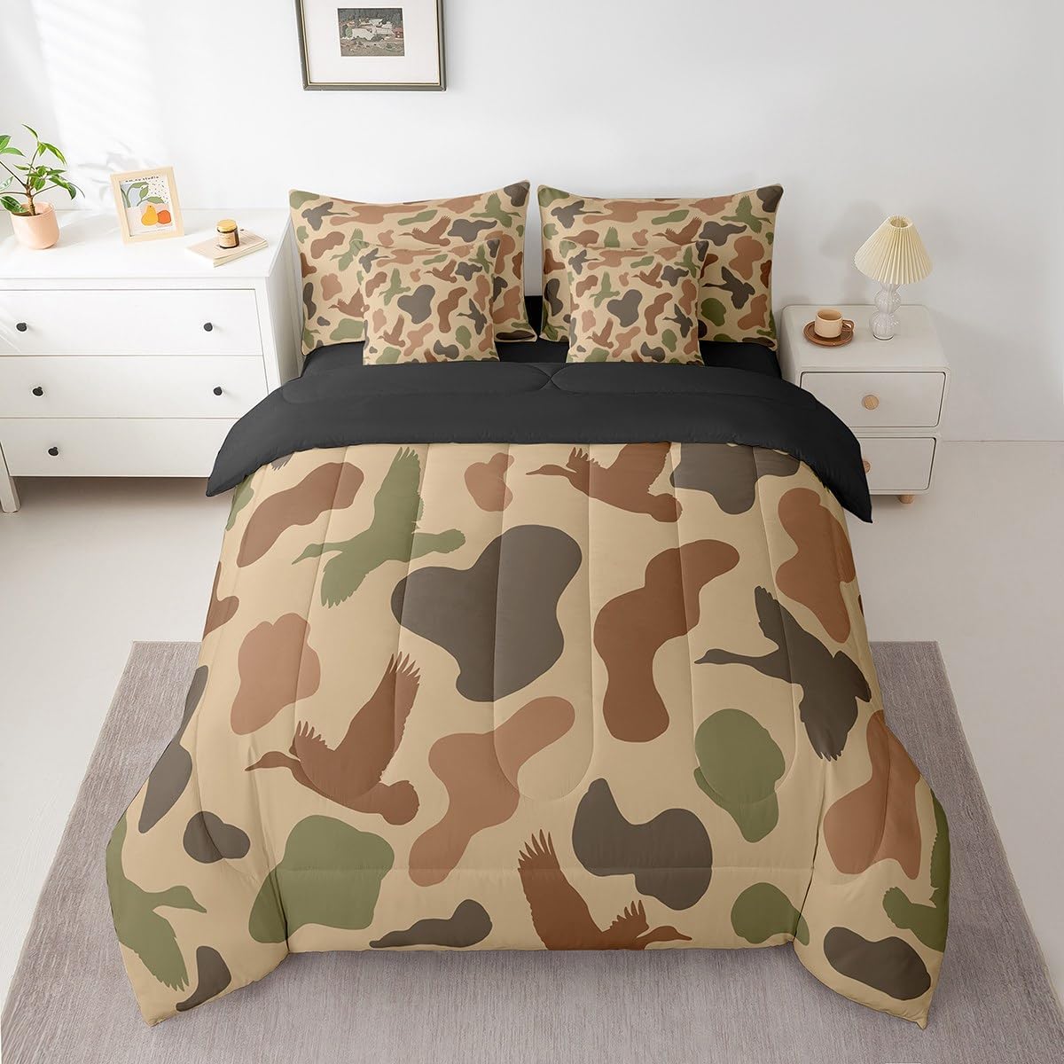 Feelyou Duck Hunter Green Camouflage Hunting 7 Pieces Bedding Set, Queen Size Black Brown All Season,Bed in a Bag with Comforter, Sheets, Pillowcases Camo Army Bed Set Breathable Wild Room Decor - Image 48