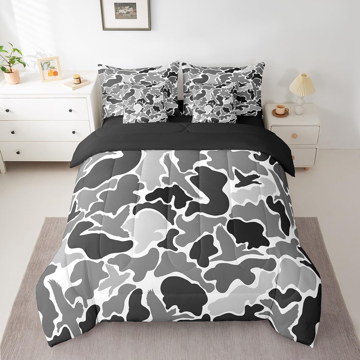 Feelyou Duck Hunter Green Camouflage Hunting 7 Pieces Bedding Set, Queen Size Black Brown All Season,Bed in a Bag with Comforter, Sheets, Pillowcases Camo Army Bed Set Breathable Wild Room Decor - Image 29