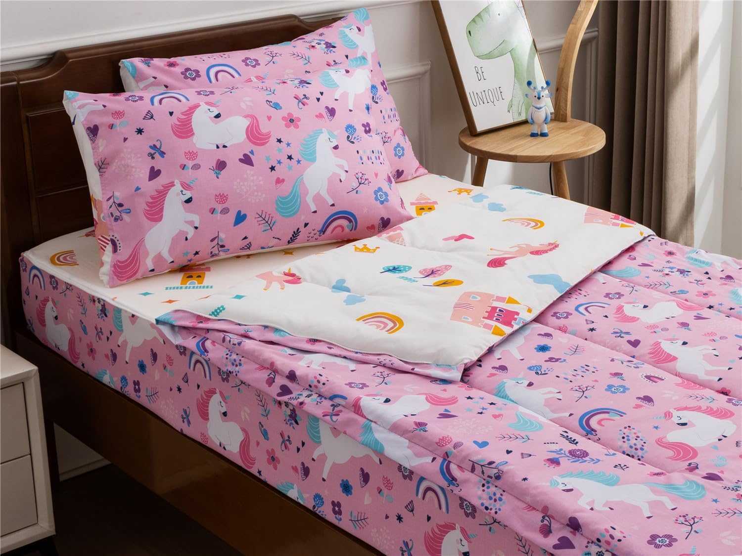 NTBED Rainbow Printed Zipper Bedding Sets Twin Lightweight Microfiber Heart Comforter Set with Fitted Sheet Pillow Covers,Beige - Image 14