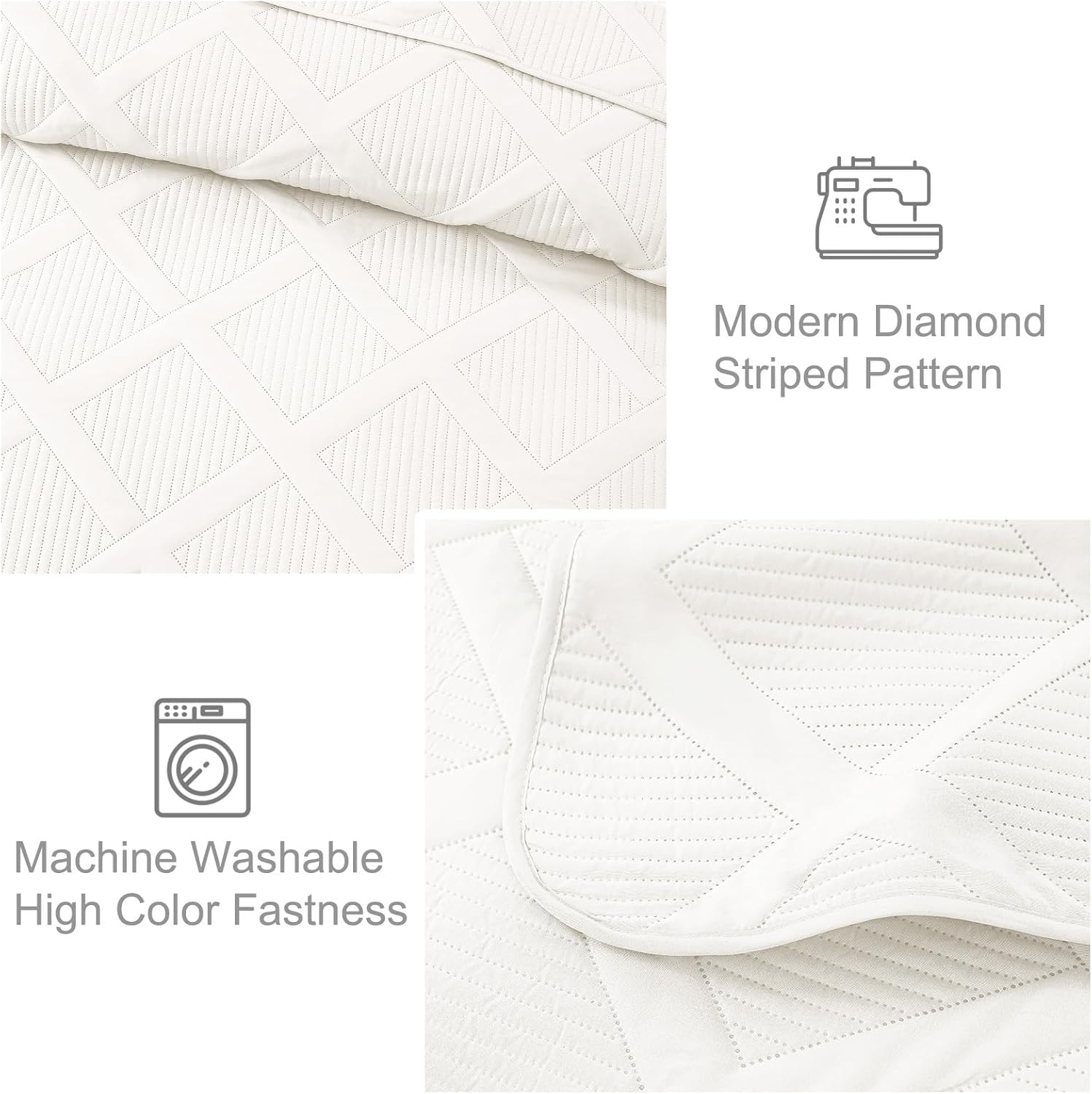 Exclusivo Mezcla King Quilt Set- White Quilts Bedding Set with 2 Pillow Shams, Modern King Bedspread with Striped Pattern, Soft Lightweight Bedspreads Coverlets for All Seasons - Image 5