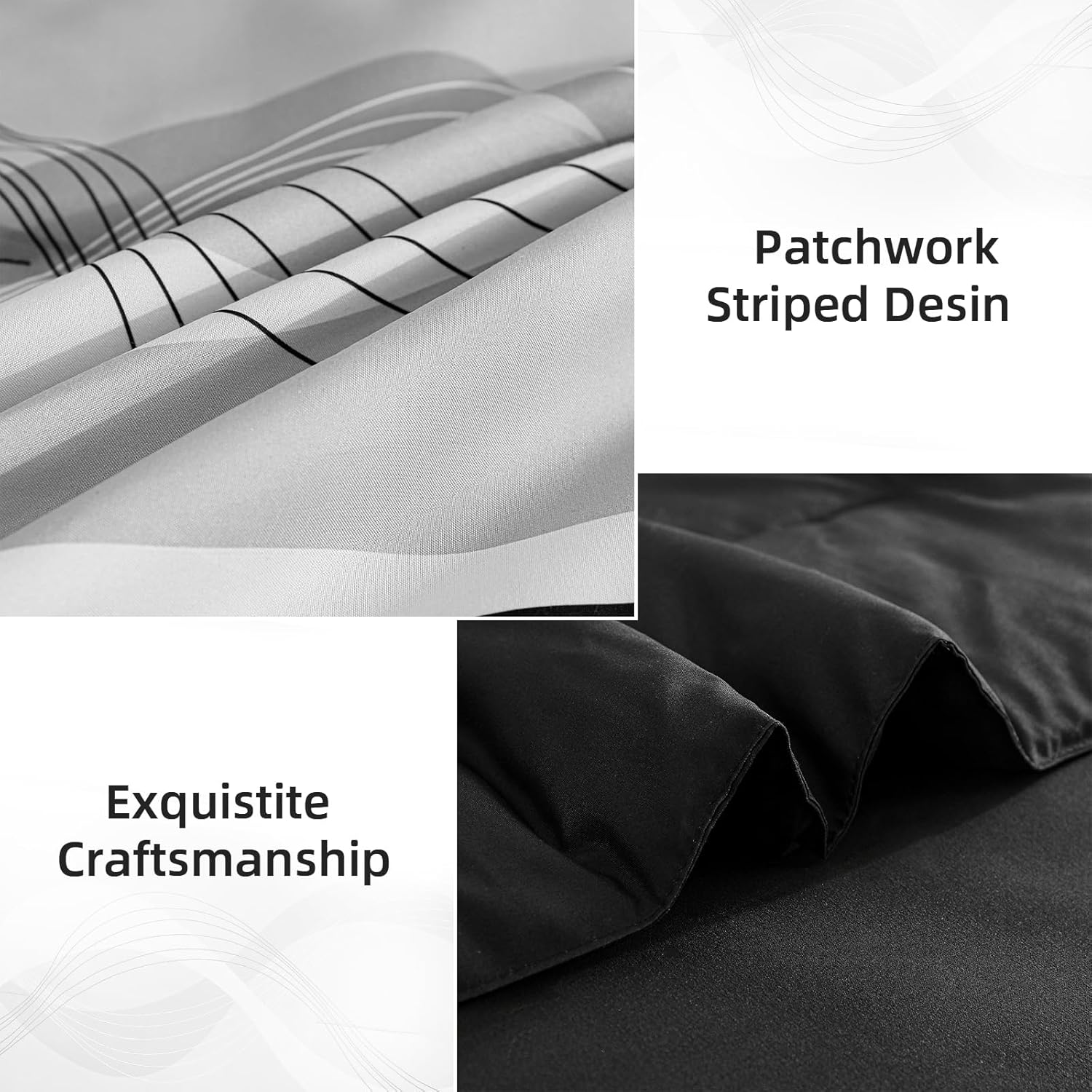 Anibedding Black Comforter Set Queen Size,8 Pieces Boho Bed in a Bag Patchwork Striped Comforter Set, Soft Microfiber Bedding Set for All Season(90"×90") - Image 5
